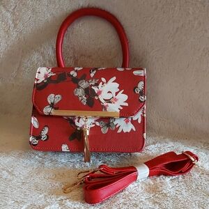🌺 NEW Jolene Couture Floral Red Handbag W/CB Strap